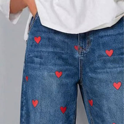 Delaney | Heart Print Barrel Leg Jeans