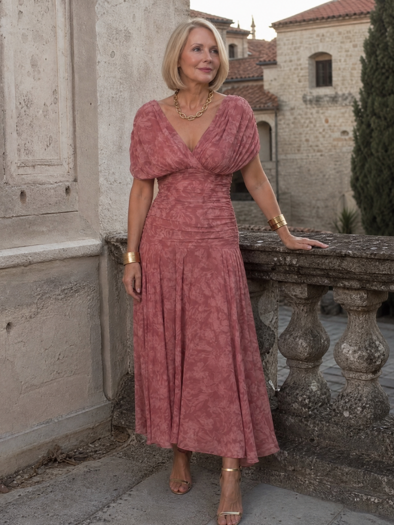 Sylvera | Romantic Print Evening Midi Dress