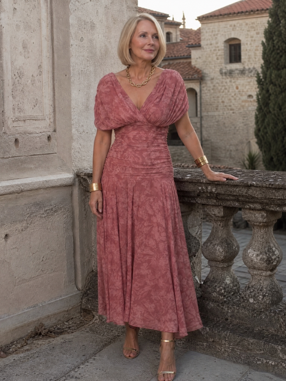 Sylvera | Romantic Print Evening Midi Dress