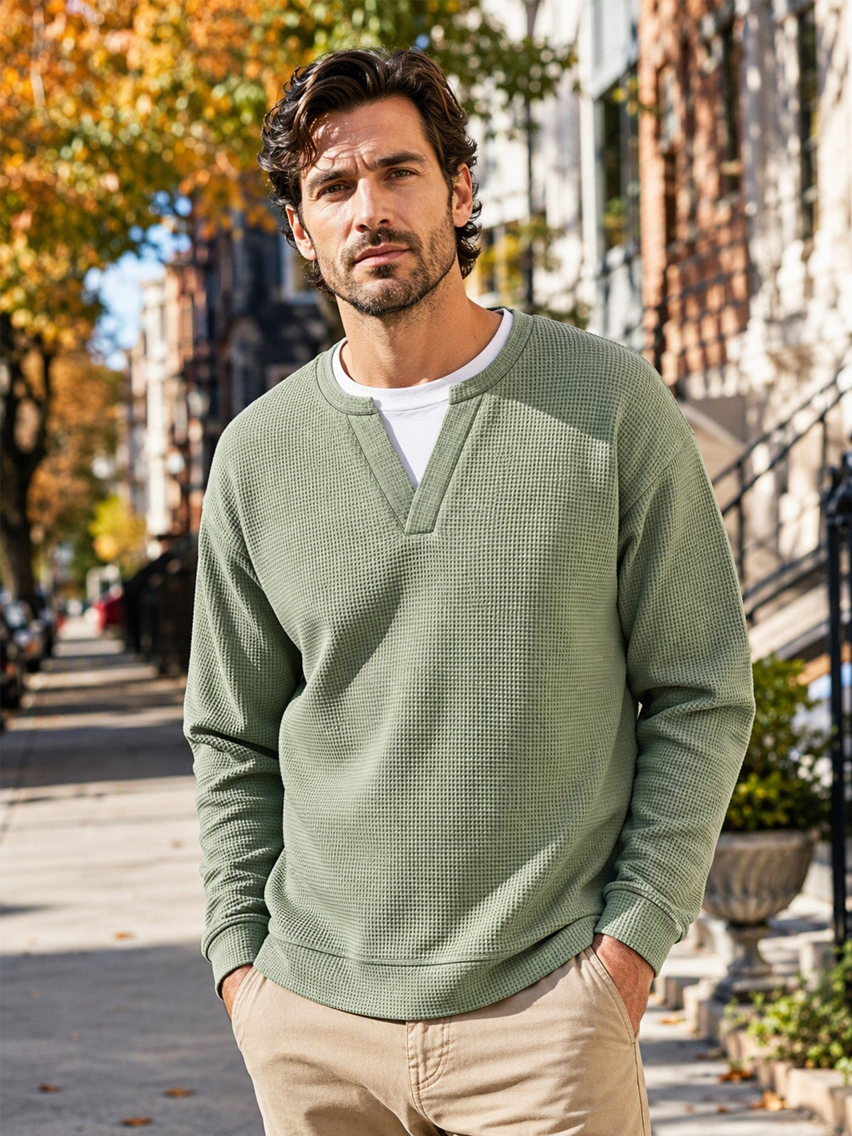 Gavran | Textured Notch Neck Casual Sweatshirt