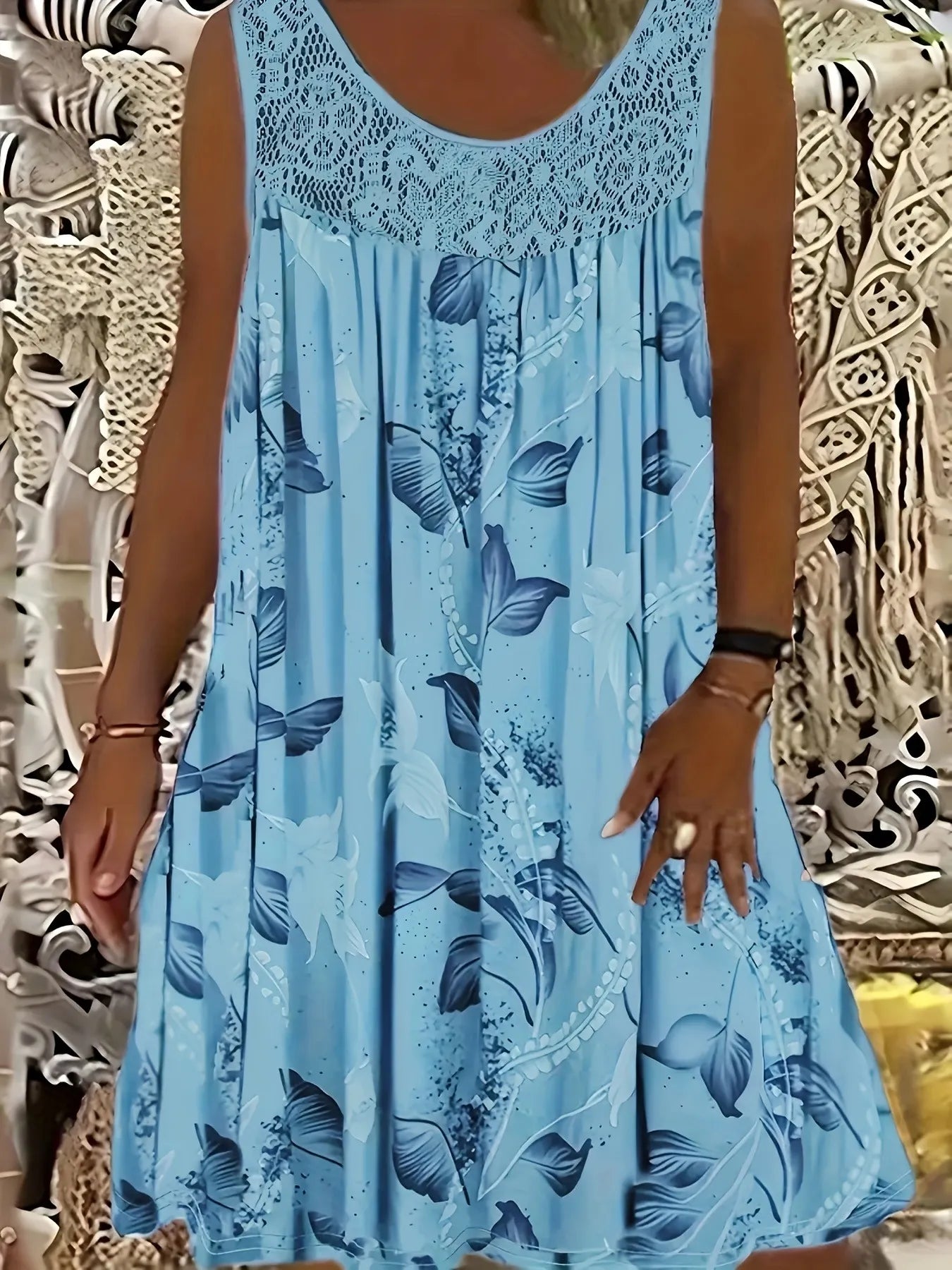 Petalyn | Lace Yoke Floral Swing Dress