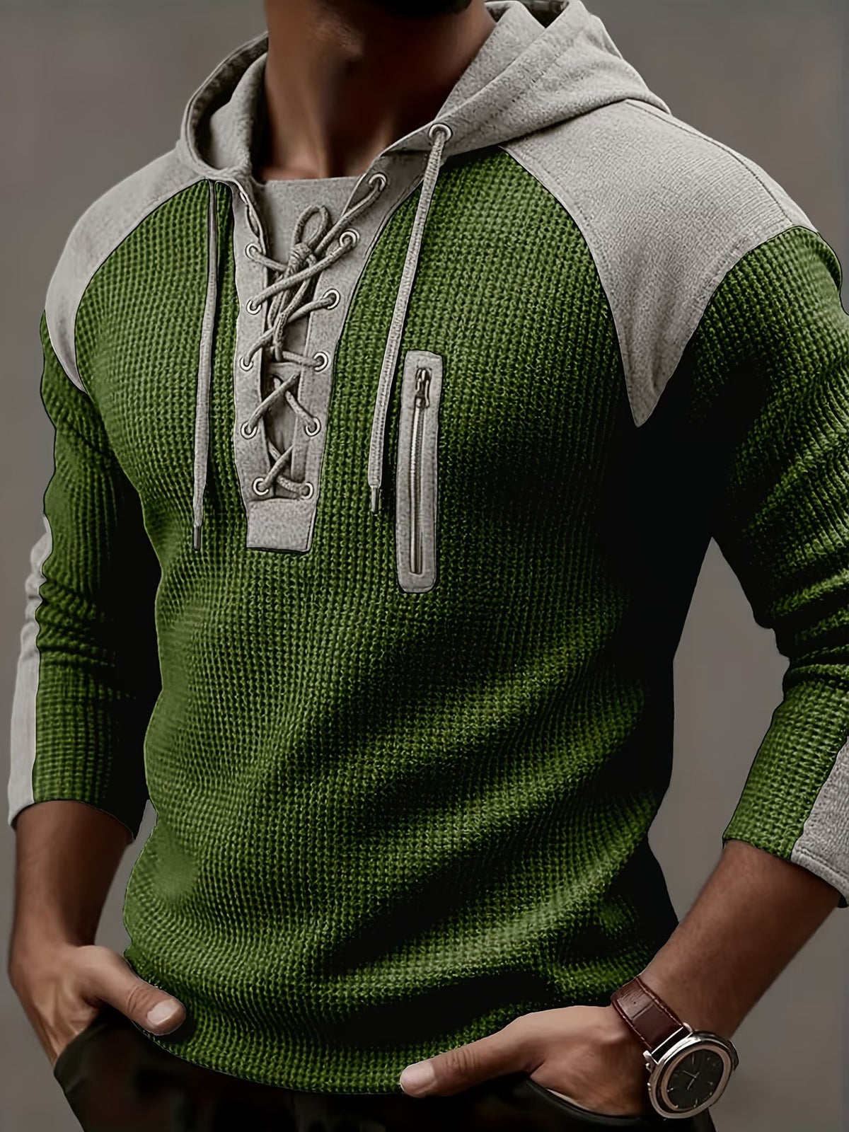 Blaine | Contrast Shoulder Lace Up Hoodie