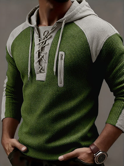 Blaine | Contrast Shoulder Lace Up Hoodie