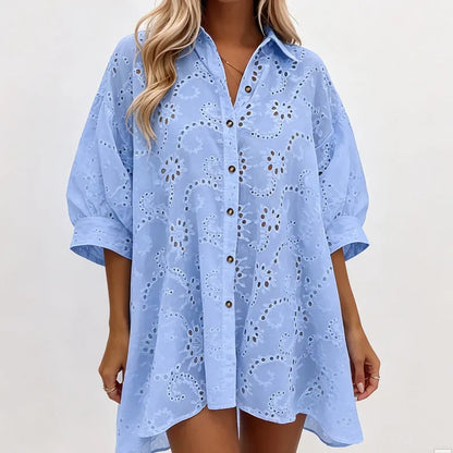Caressia | Embroidered Cotton Button Blouse