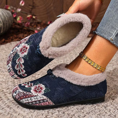 Petaline | Floral Embroidered Fleece Lined House Shoes