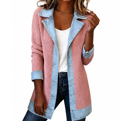 Evelora | Denim Trim Knit Cardigan