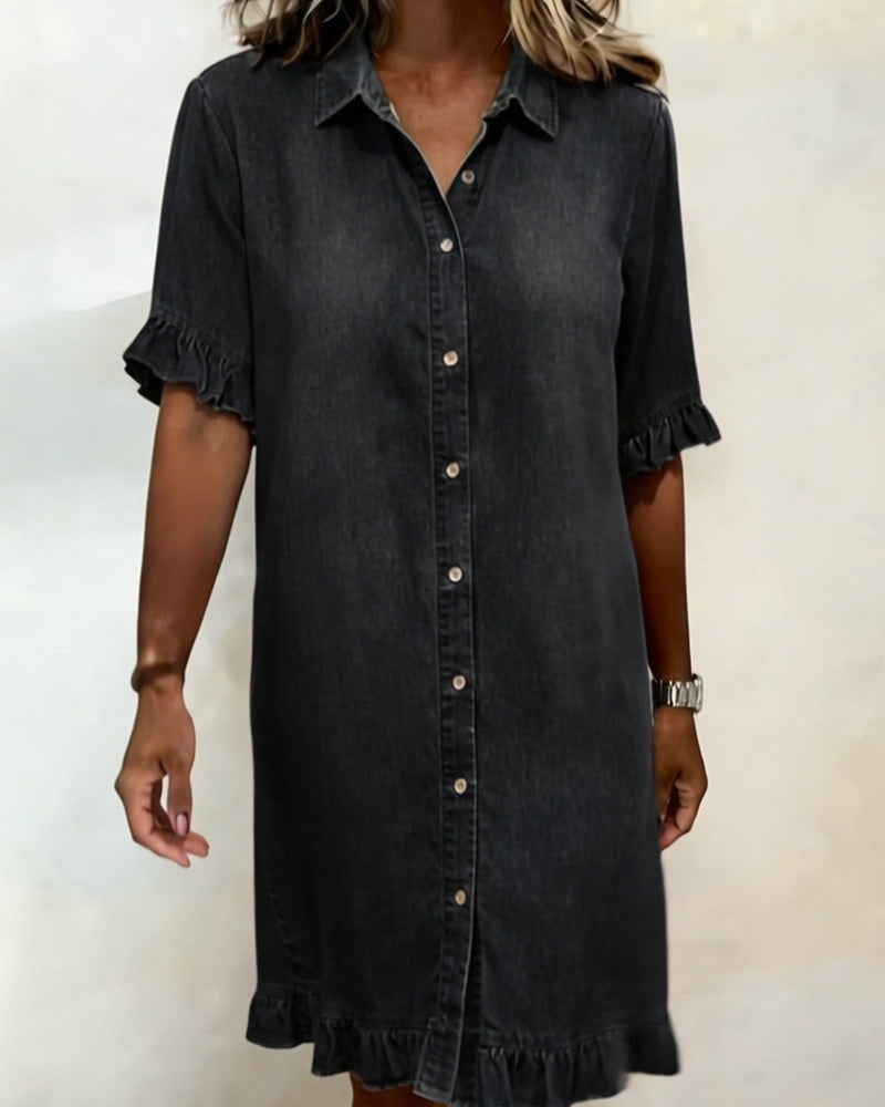 Corvellise | Frill Hem Relaxed Denim Dress