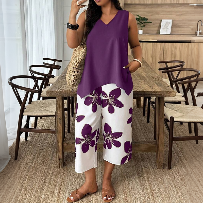 Lynette | Sleeveless Floral Two Piece Set