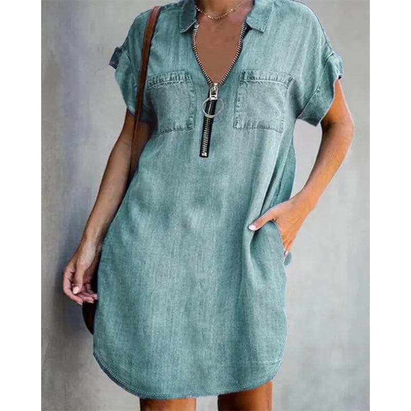 Tavessia | Relaxed Zip Front Shirt Dress