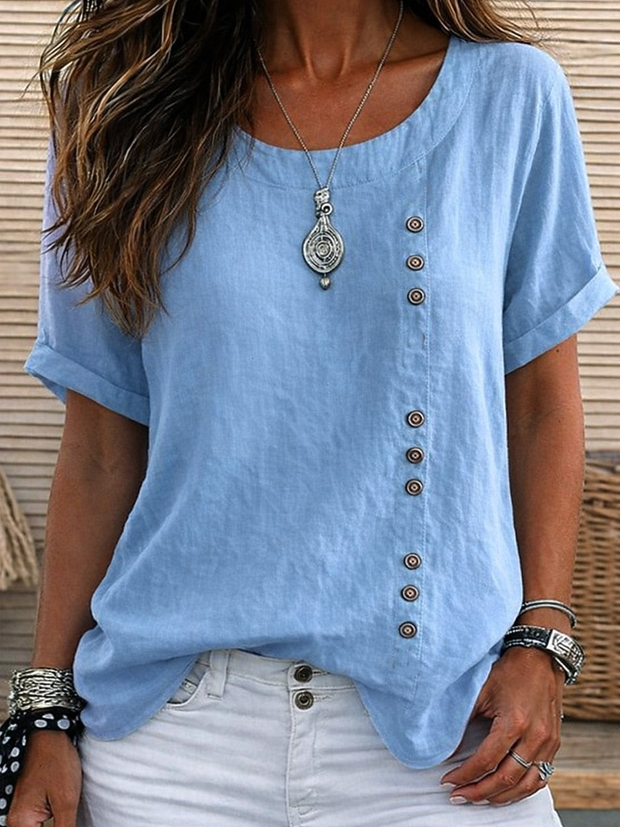 Delyth | Asymmetrical Button Casual Blouse