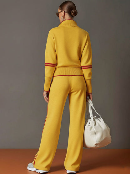 Vexara | Sporty Stripe Detail Quarter-Zip Top & Wide Leg Tracksuit Set