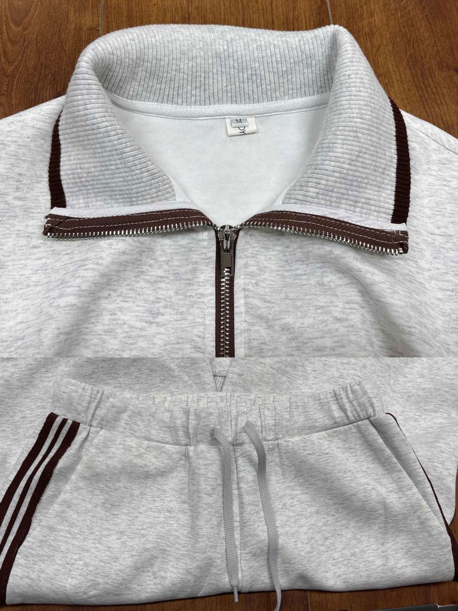 Vexara | Sporty Stripe Detail Quarter-Zip Top & Wide Leg Tracksuit Set