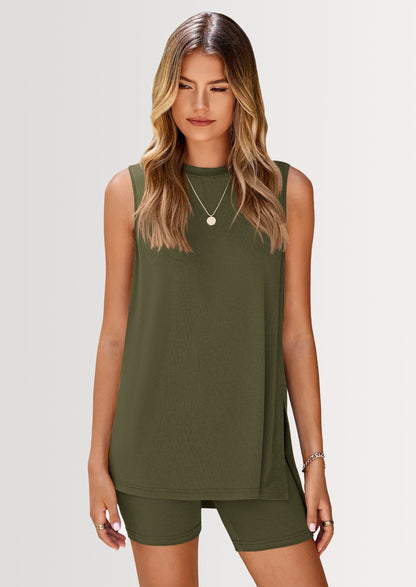 Quinmara | Sleeveless Lounge Top and Biker Shorts Set
