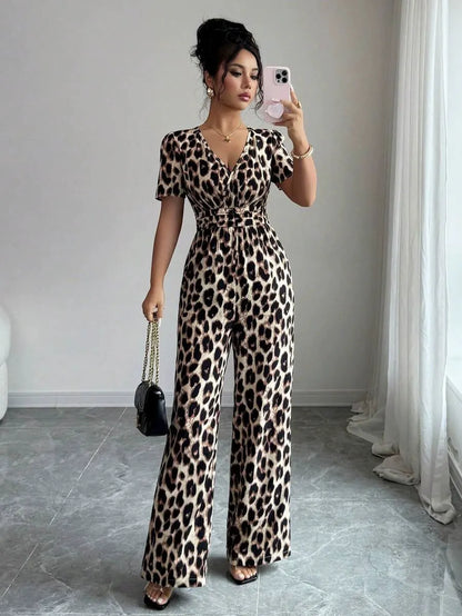 Valesse | Flattering Leopard Print Jumpsuit