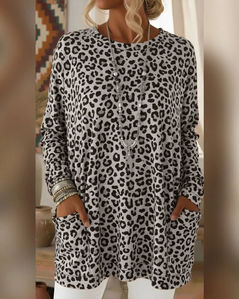 Zafira | Leopard Print Pocket Tunic Top