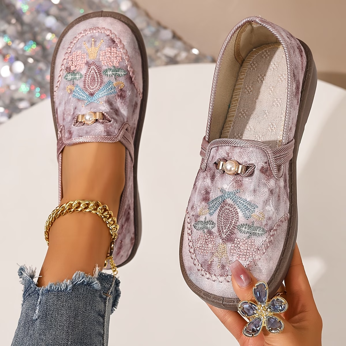 Calivette | Embroidered Slip On Loafers