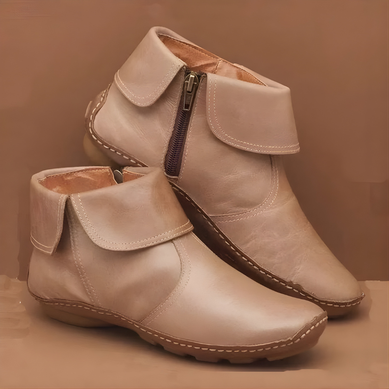 Hestia | Fold Over Leather Ankle Boots