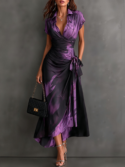 Brielleva | Satin Floral Wrap Maxi Dress