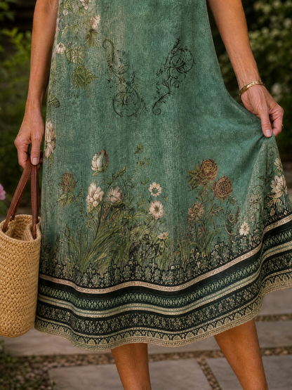 Lucinda | Vintage Floral V Neck Midi Dress