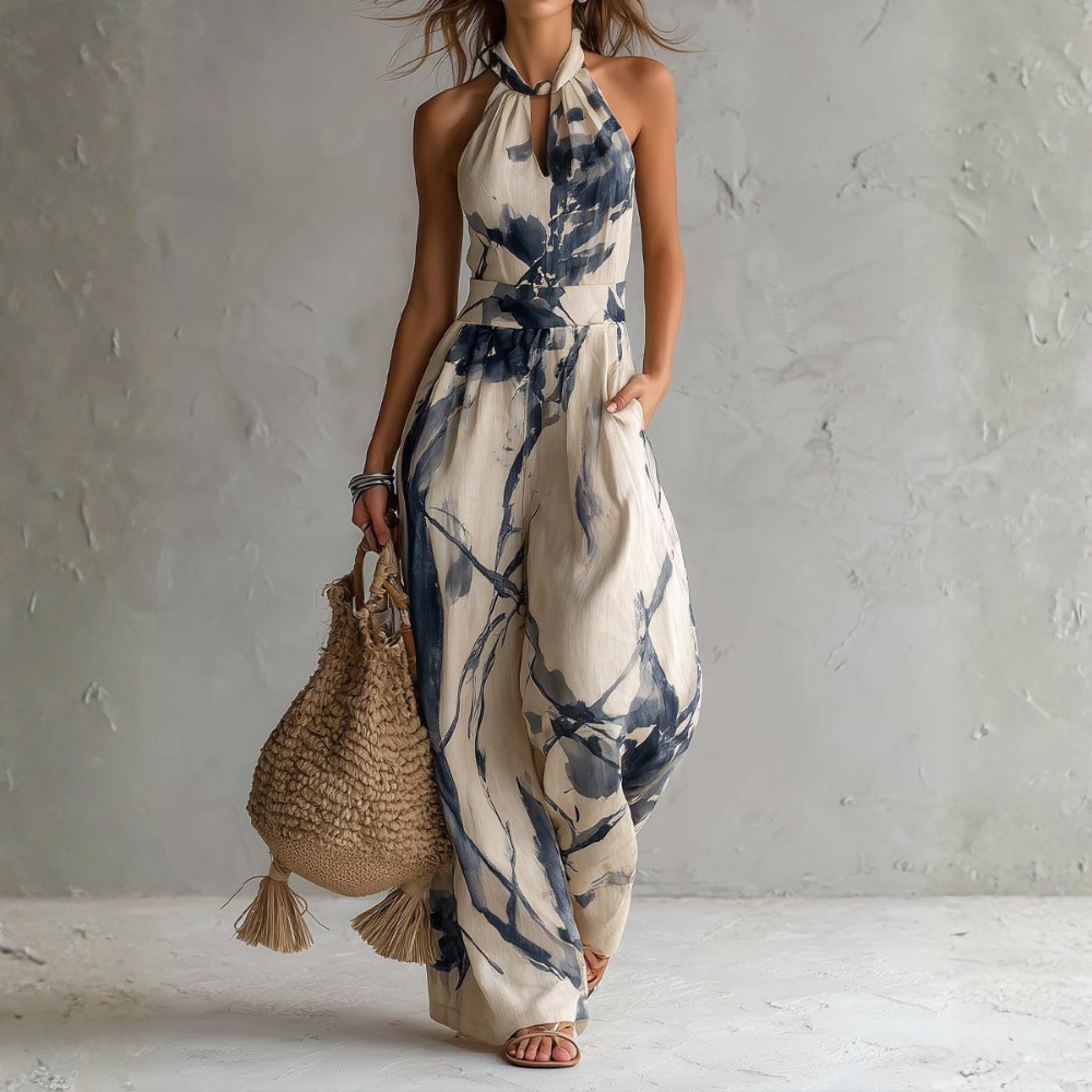 Emmeline | Flowing Halter Neck Statement Jumpsuit