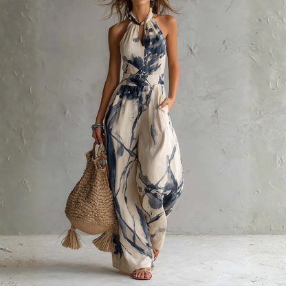 Emmeline | Flowing Halter Neck Statement Jumpsuit