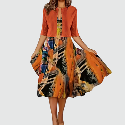 Norah | Abstract Flowy Dress and Cardigan Set