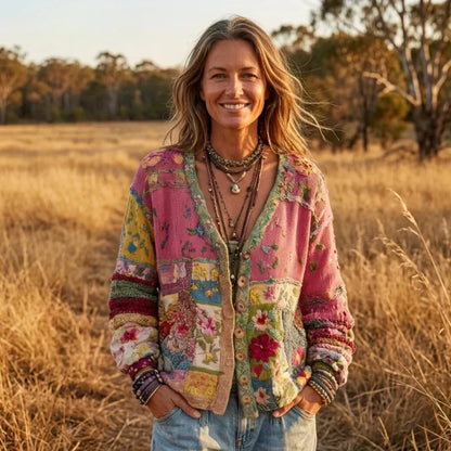 Ainsoria | Vintage Patchwork Knit Cardigan