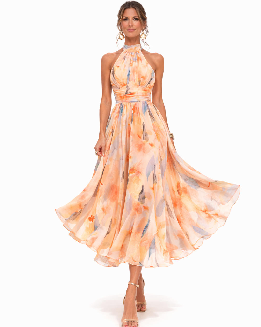 Elovienne | Pleated Neck Flowing Maxi Dress