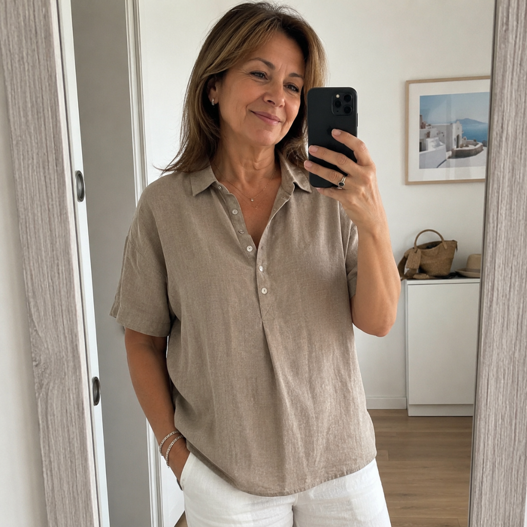 Cassara | Relaxed Collared Henley Blouse