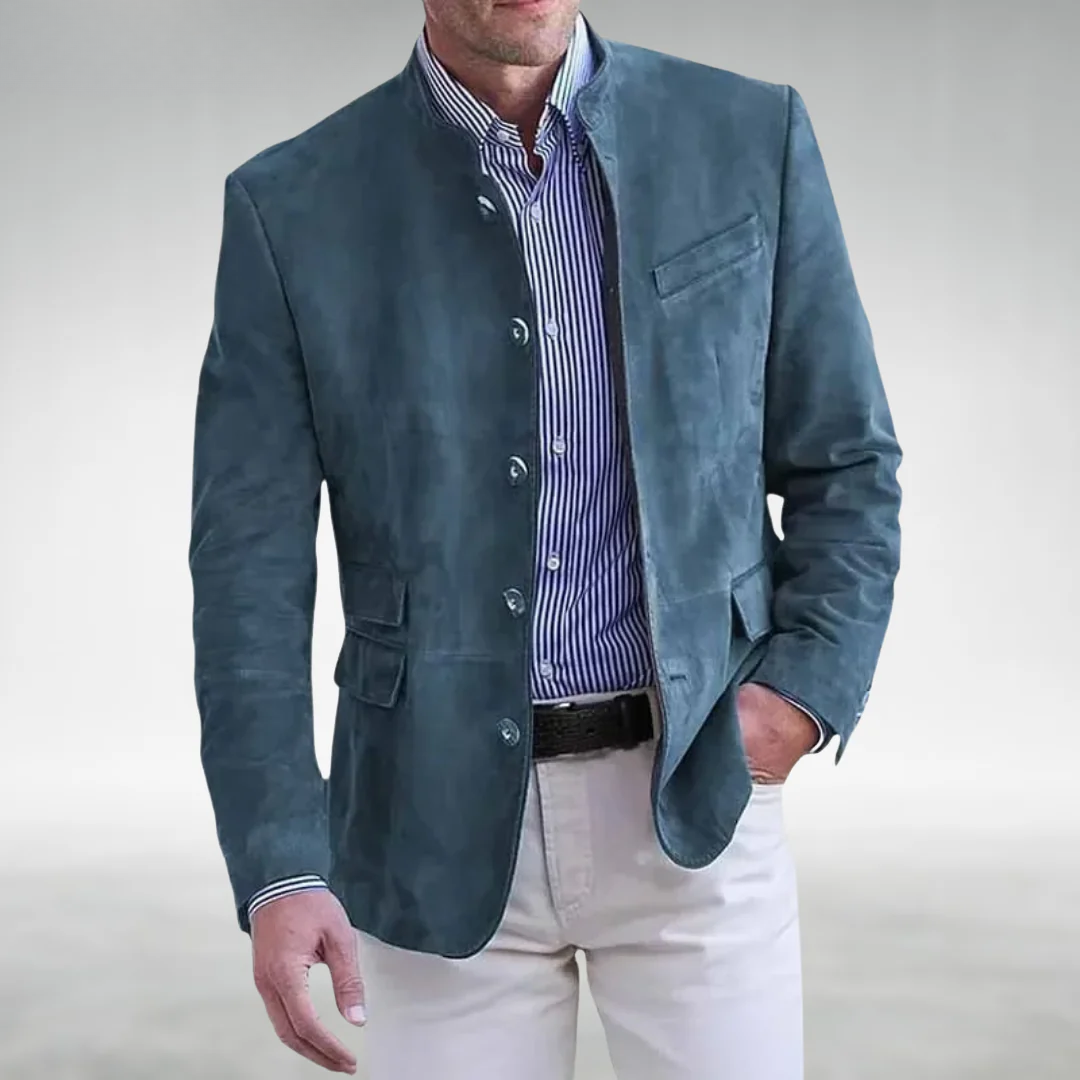 Wystan | Heritage Stand Collar Suede Blazer