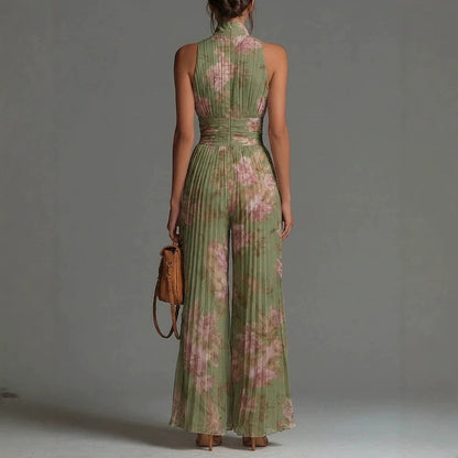 Calvielle | Floral Halter Wide Leg Jumpsuit