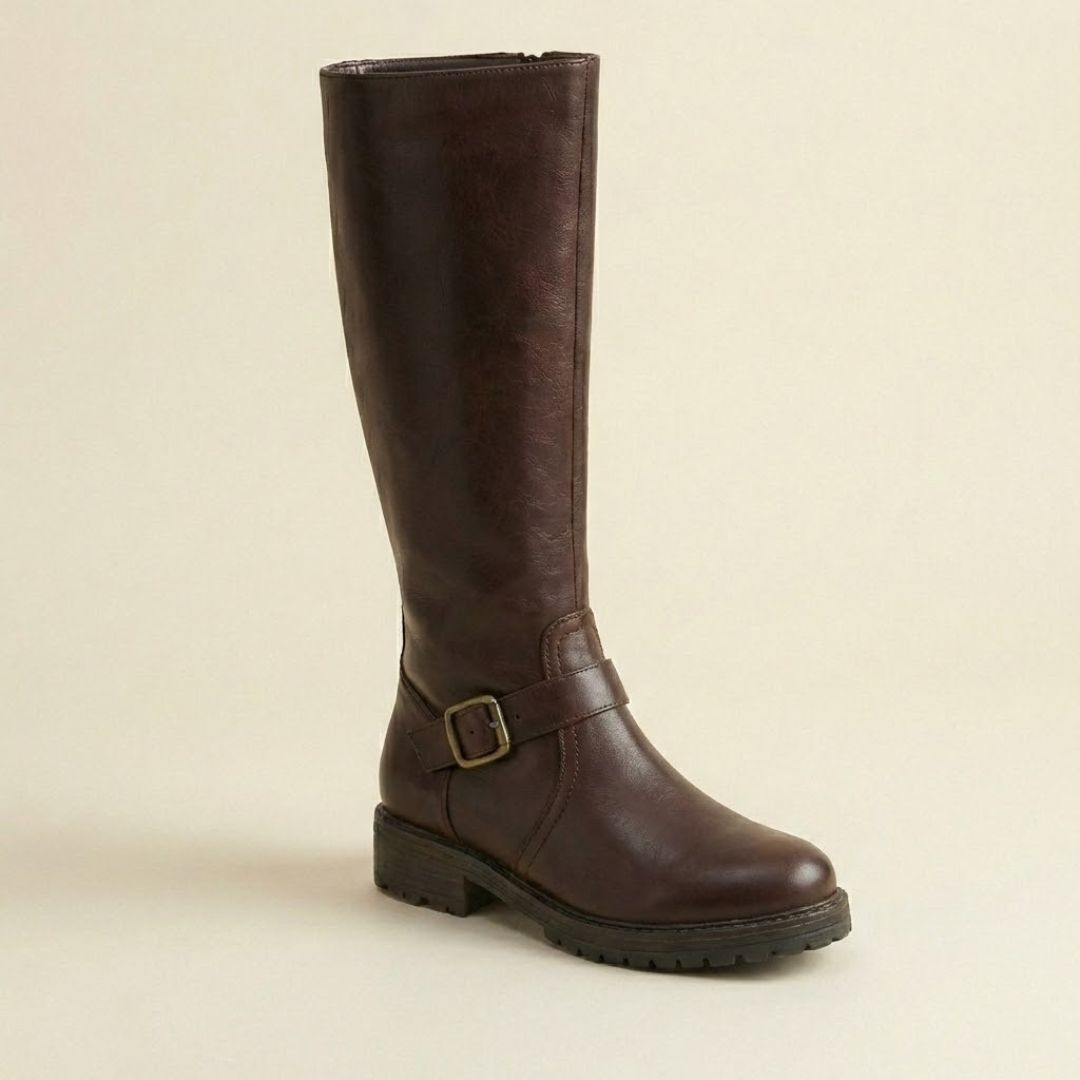Carmine | Low Heel Buckle Strap Riding Boots