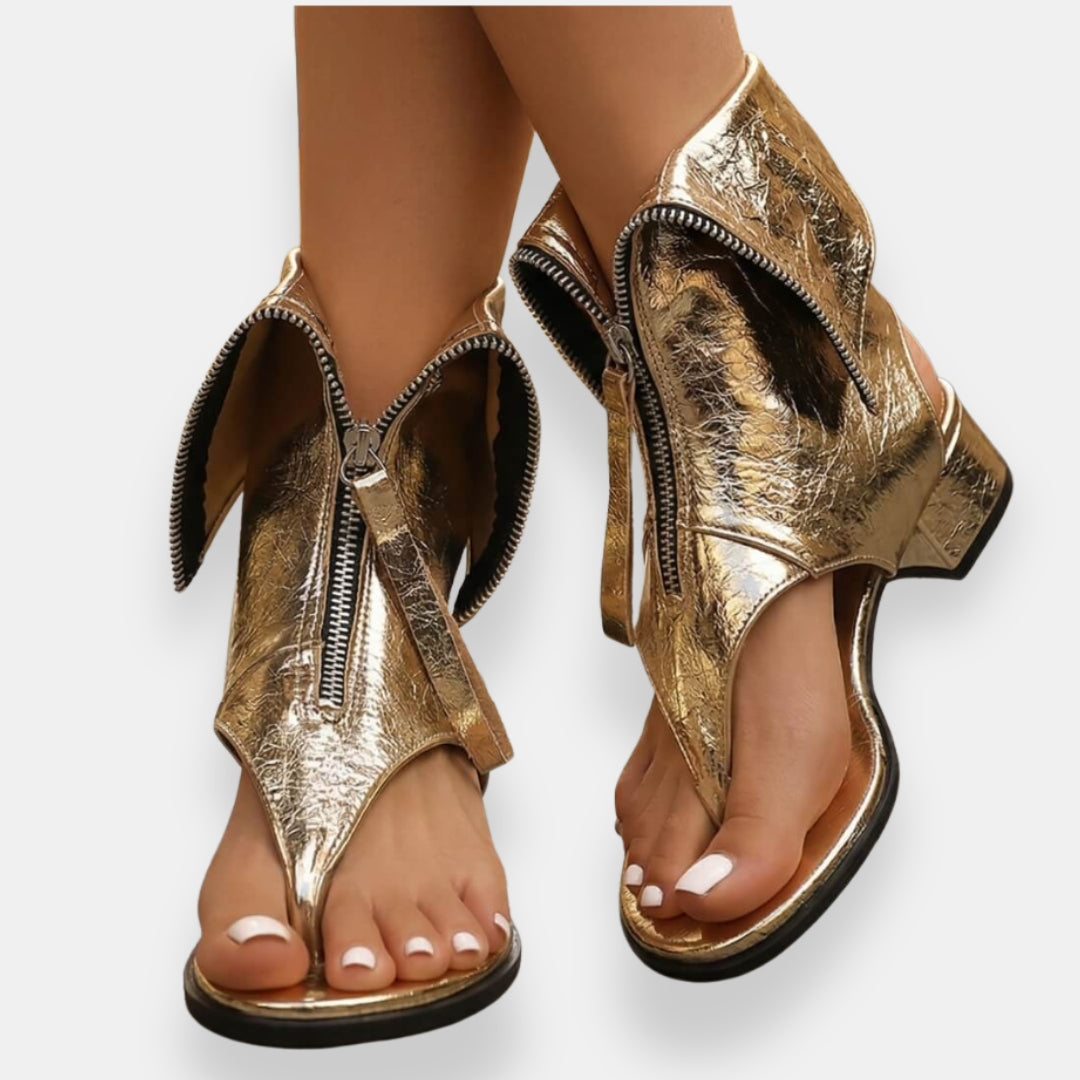 Zaria | Metallic Zip Detail Ankle Sandals