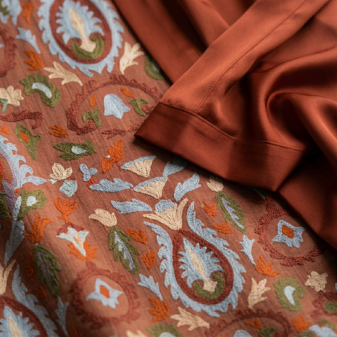 Mirevique | Printed Dress and Satin Shawl Set