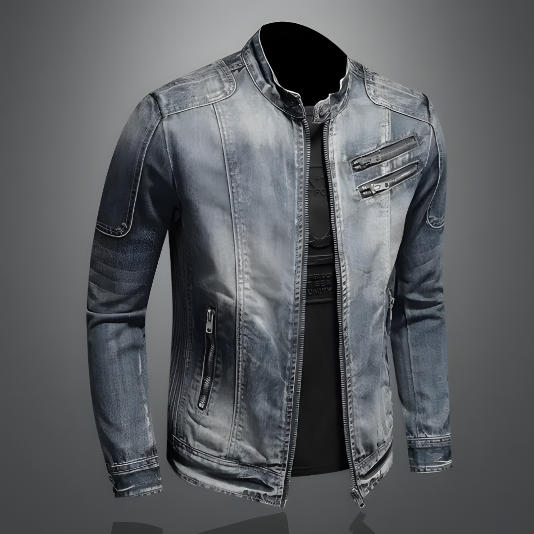 Bram | Distressed Stand Collar Denim Jacket