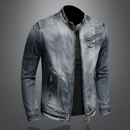 Bram | Distressed Stand Collar Denim Jacket