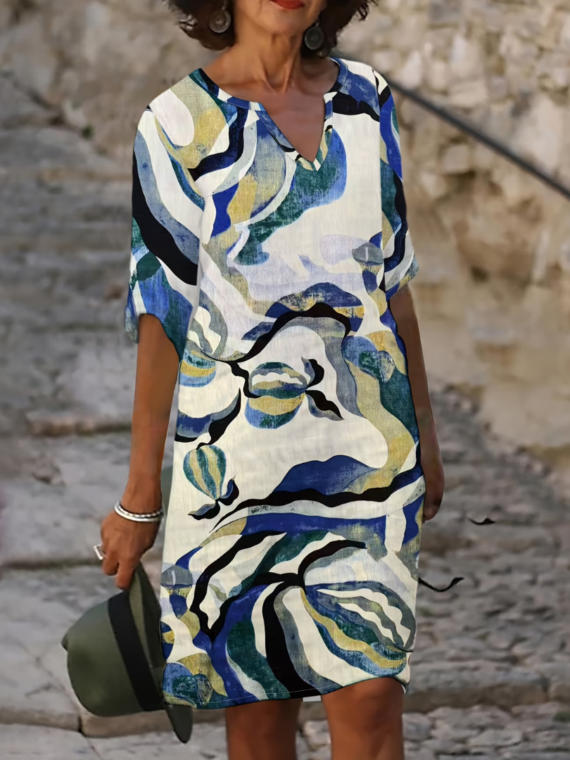 Vera | Abstract Wave Print Midi Dress