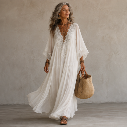 Quintessa | Bohemian Lace V Neck Maxi Dress