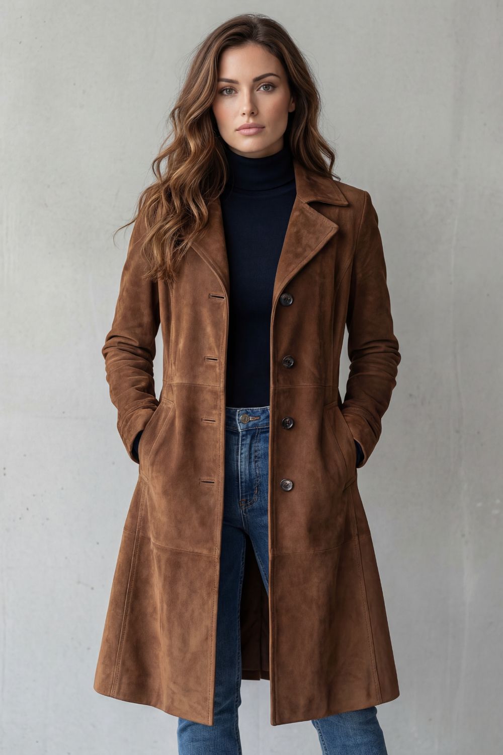 Amarande | Tailored Suede Look Longline Coat