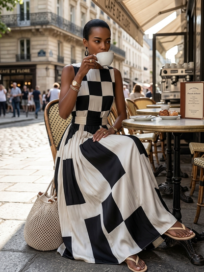 Calanthe | Artistic Checkered Maxi Dress