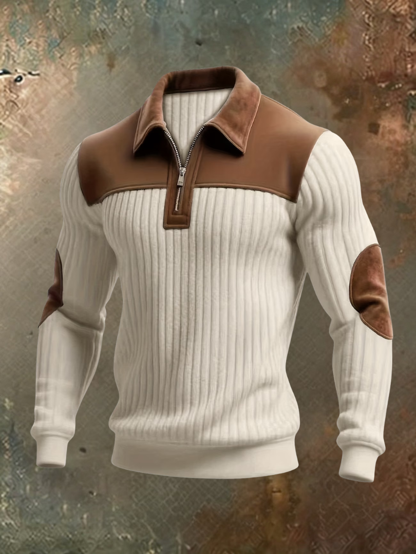 Orville | Ribbed Elbow Patch Zip Sweater