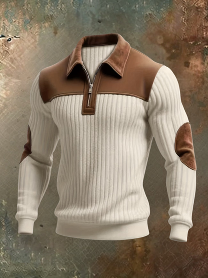 Orville | Ribbed Elbow Patch Zip Sweater