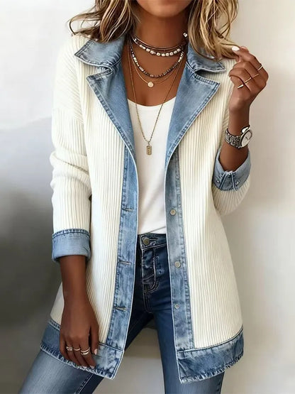 Evelora | Denim Trim Knit Cardigan