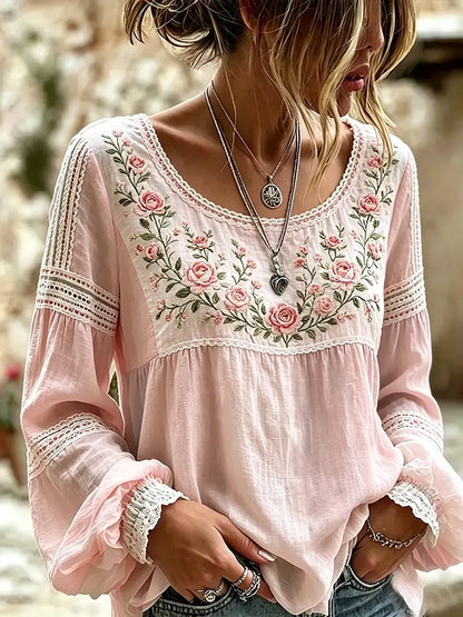 Marova | Floral Embroidered Boho Blouse