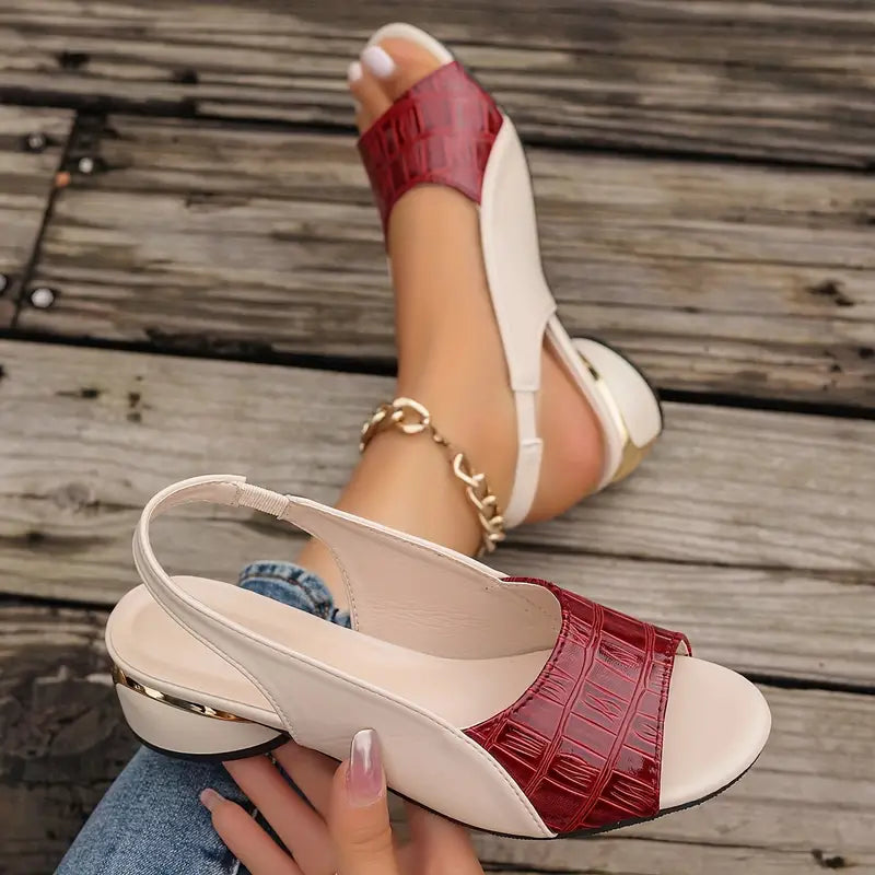 Nyxevine | Croc Texture Slingback Block Heel Sandals