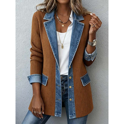 Xaverelle | Denim Trim Ribbed Longline Cardigan