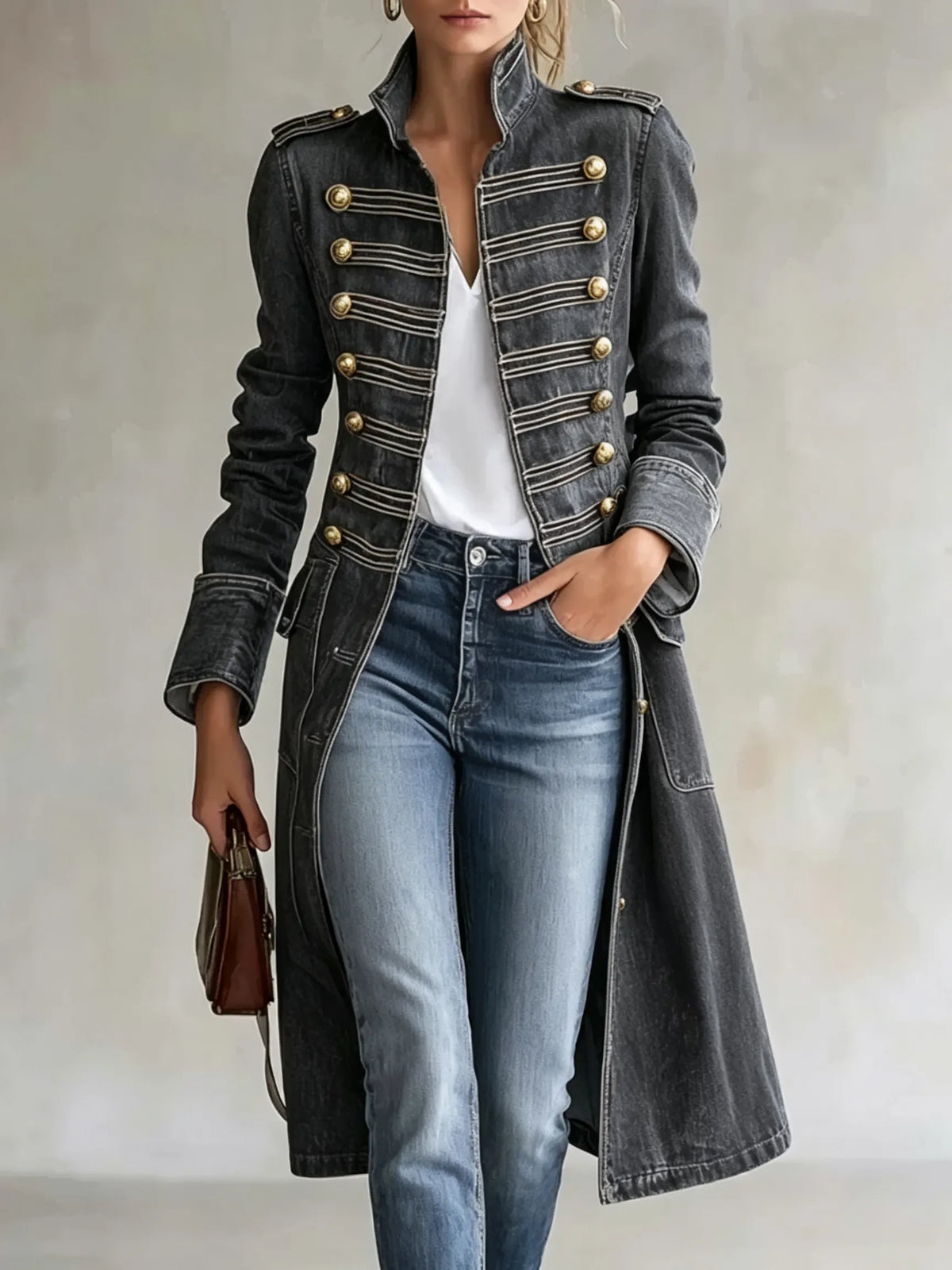 Sabella | Military Button Tailored Denim Coat