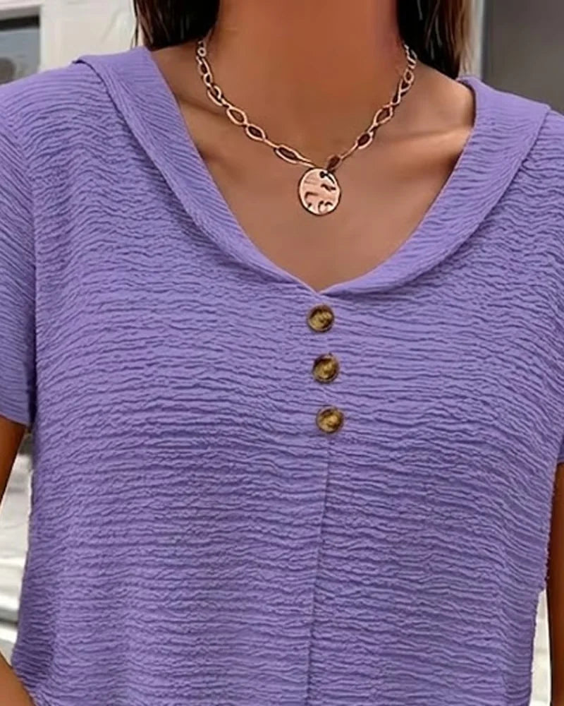 Mirelynn | Textured Button Detail Blouse