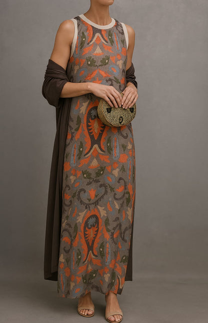 Ysolenne | Vintage Pattern Shift Maxi Dress