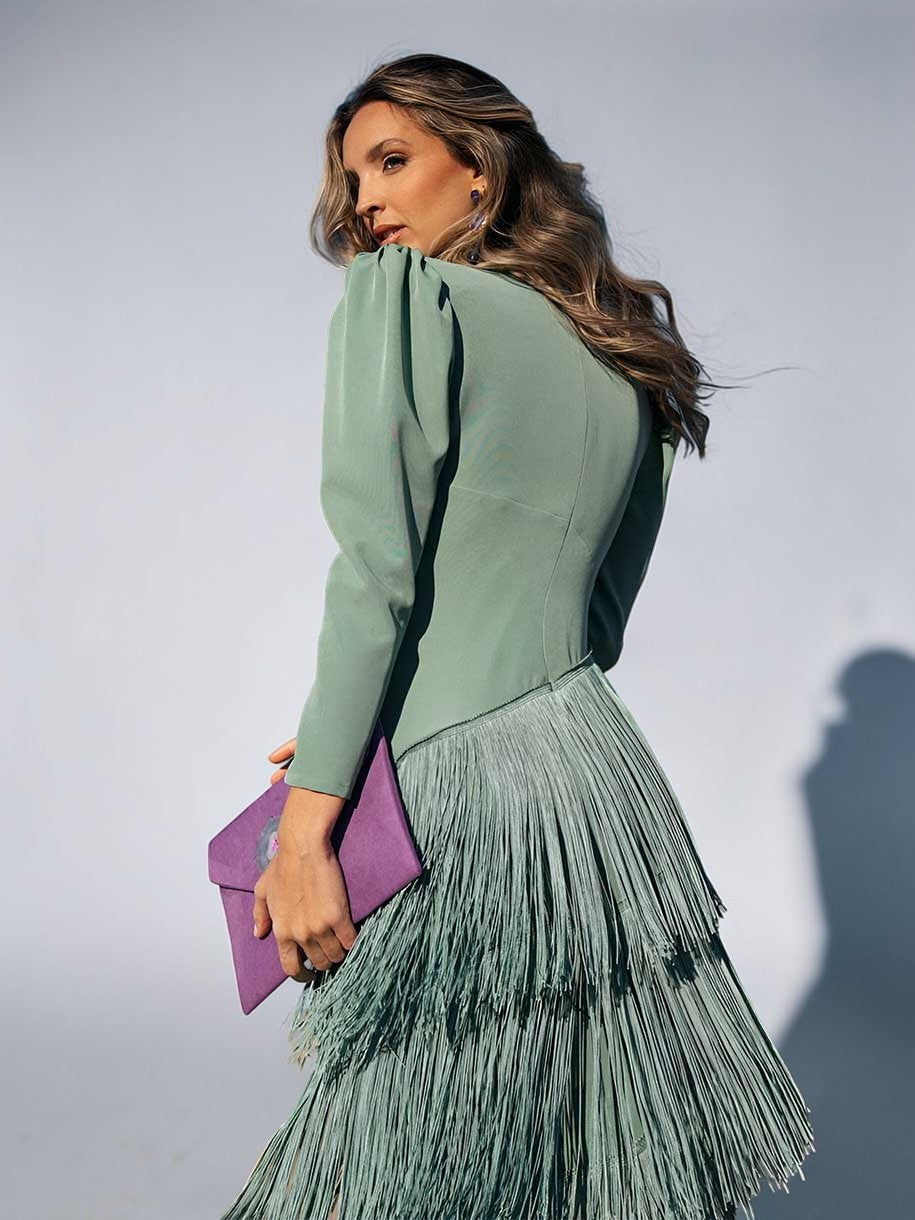 Velmirelle | Fringe Detail Evening Midi Dress
